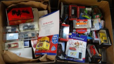 Two boxes of assorted diecast model vehicles in original packaging to include: Matchbox Models of