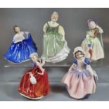Five miniature Royal Doulton figurines to include: 'Elaine' HN3214, 'Dinky Do' HN1678, 'Fair Maiden'