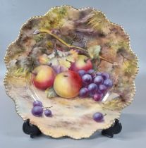 Royal Worcester porcelain cabinet plate, hand painted with fruits including apples and grapes with