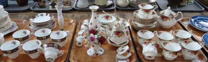 Three trays of china to include: two trays of Royal Albert English bone china 'Old Country Roses'