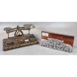 Small novelty wooden letter rack, the front decorated with elephants, together with vintage