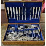 Oak cased canteen of assorted cutlery, the case marked Mappin & Webb, London and Sheffield. (B.P.