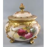 Royal Worcester porcelain potpourri vase and cover painted with rose sprays. Model No. 183 with