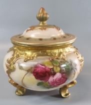 Royal Worcester porcelain potpourri vase and cover painted with rose sprays. Model No. 183 with