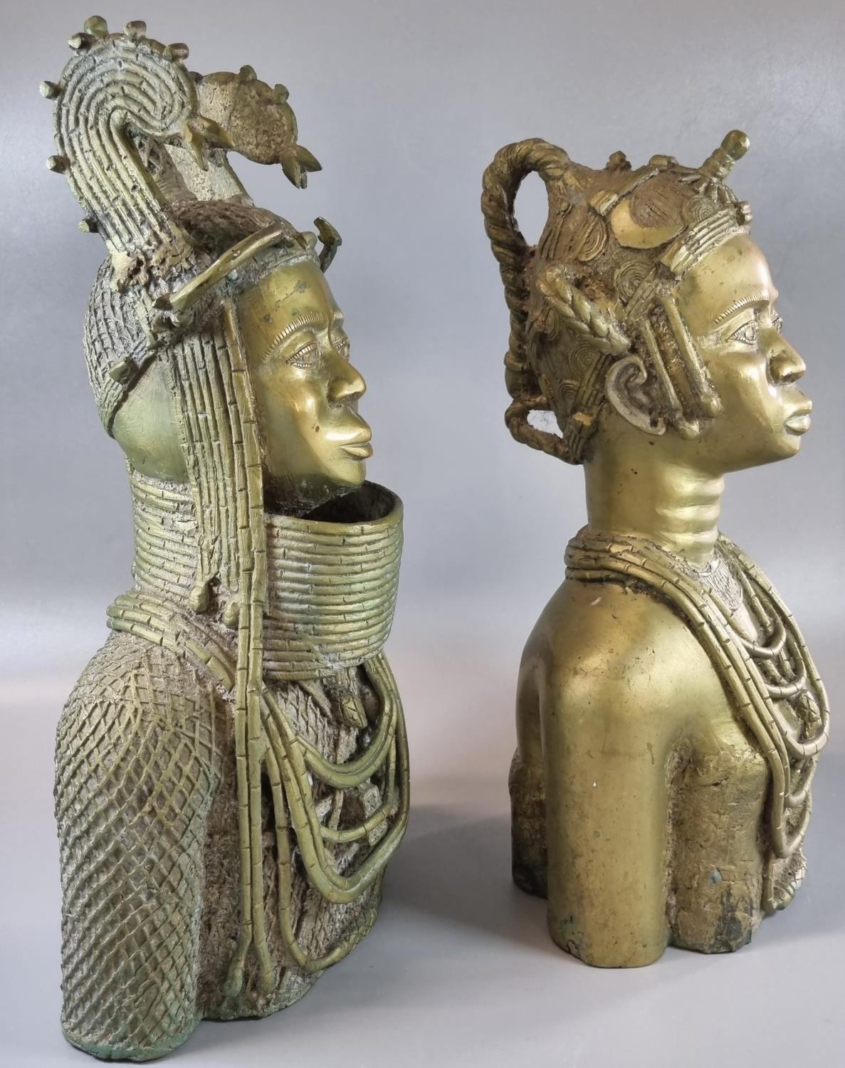 Two good quality cast bronze bust representations of a King and Queen of the Ancient African Kingdom - Image 2 of 3