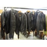 Collection of men's vintage and modern leather and pleather jackets and waistcoats to include: