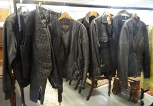 Collection of men's vintage and modern leather and pleather jackets and waistcoats to include: