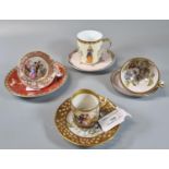 Collection of continental porcelain cabinet cups and saucers, to include: Limoges decorated with