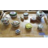 Collection of enamel and ceramic snuff and pill boxes to include: Royal Worcester Connoisseur