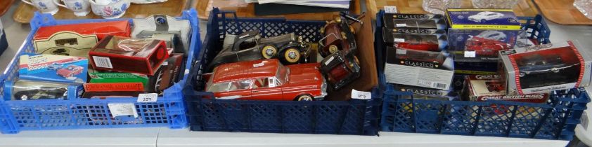 Three trays of assorted diecast model vehicles, in playworn and boxed condition, to include: Shell
