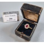 9ct gold diamond cluster ands ruby ring. 2.2g approx. Size N. (B.P. 21% + VAT)