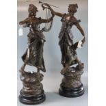 Pair of early 20th century French spelter emblematic figures on ebonised socle bases. (2) (B.P.
