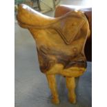 Unusual hand made wooden equestrian Saddle Display Stand, carved and moulded as a saddle, on
