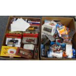 Two boxes of diecast model vehicles, to include: Hotwheels, Maisto, Matchbox Models of Yesteryear,