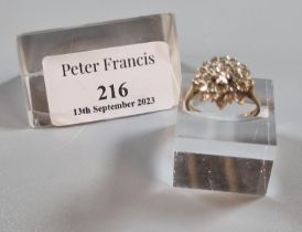9ct gold diamond cluster ring. Size L1/2. 3.2 g approx. (B.P. 21% + VAT)
