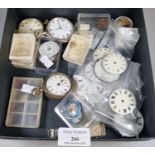 Collection of silver pocket watches and watch parts including: faces, Mappin & Webb ladies watch