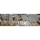Two trays of glassware to include: wine glasses, cut glass decanters with star cut bases and