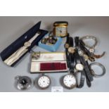 Box of assorted wristwatches: distressed silver pocket watches etc. (B.P. 21% + VAT)