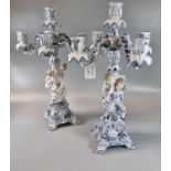 Pair of early 20th century German porcelain Sitzendorf table candelabra with figural mounts in