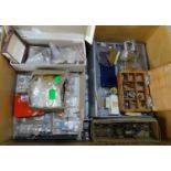 Box of watch parts, horological and jewellery making equipment and accessories to include: various
