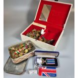 Jewellery box comprising assorted military items including: National Service Medal and a miniature