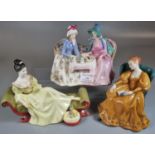 Royal Doulton 'Afternoon Tea' figure group together with two other Royal Doulton figurines: '