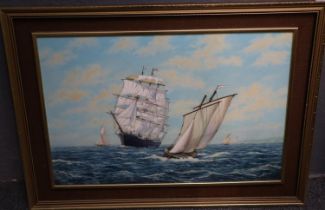 Sutton (British, 20th Century), study of various sailing vessels, including clipper under full sail,
