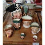 Tray of Royal Doulton character jugs in various sizes to include: 'Long John Silver' D6335 etc.