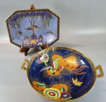 Carlton Ware 3279 octagonal dish or tray in the tree and swallow design, together with another