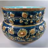 Late 19th Century majolica jardiniere decorated with relief flowers and foliage with basket weave to