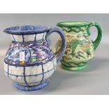 Two Crown Ducal Charlotte Rhead tube lined pottery single handled jugs, one decorated with a Chinese