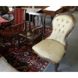 Victorian walnut framed button back upholstered fireside or nursing chair, together with a 19th