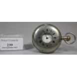Longines half hunter silver plated pocket watch with enamel face and Roman numerals. (B.P. 21% +