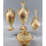 Collection of Worcester ivory blush porcelain items, mainly decorated with floral sprays and foliage