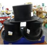 Three late 19th/early 20th Century black fur felt top hats to include: Tress & Co London,
