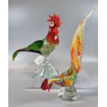 Two multi-coloured Murano style glass studies of cockerels. (2) (B.P. 21% + VAT)