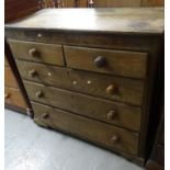 19th Century oak straight front chest of two short and three long drawers with reeded columns, on