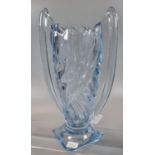 Art Deco style Bagley glass vase with fin type handles. 26cm high approx. (B.P. 21% + VAT)
