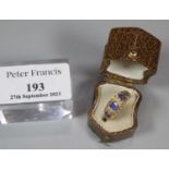 Victorian gold six stone diamond and blue stone ring. Indistinct hallmarks, missing one stone. 2.