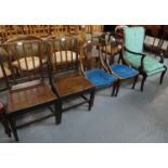 Pair of 19th Century Welsh oak and elm stick back farmhouse kitchen chairs, together with a pair