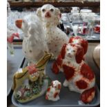 Tray of china to include: Staffordshire seated fireside Spaniels in various sizes and a