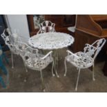 Modern weathered metal pierced garden table and four chairs. (B.P. 21% + VAT)