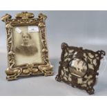 Art Nouveau silver organic design easel picture frame with Victorian portrait of a lady. Probably