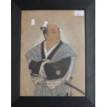 Japanese school, portrait of a Samurai, watercolours. 34 x 25.5cm approx. (B.P. 21% + VAT)