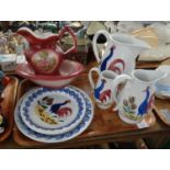 Tray of china to include: Pugh Brother Llanelli hand painted cockerel design for Portmeirion set