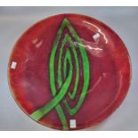 'Graphic glass' circular centre bowl in red and green colourway. 38cm diameter approx. (B.P. 21% +