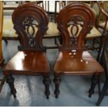 Pair of Victorian mahogany hall chairs. (2) (B.P. 21% + VAT) One of the chairs is missing the