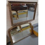19th Century gilt framed over mantel mirror (112cm long approx), together with a modern gilt