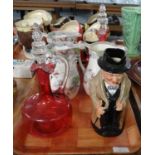 Tray of china and glass to include: Royal Doulton 'Winston Churchill' toby jug, set of three