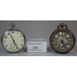 Early 20th Century silver open faced pocket watch with silvered face and Roman numerals. Together